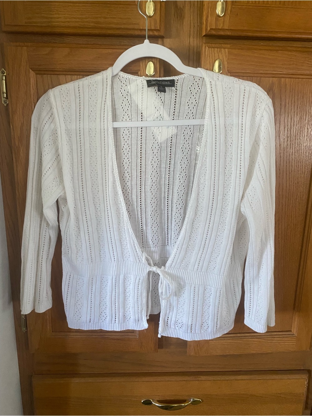 Notations White Open-Knit Tie-Front Cardigan